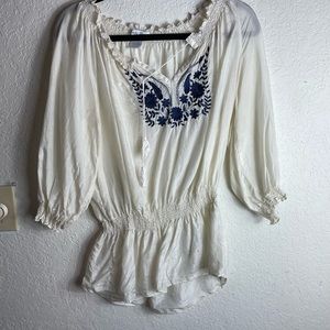 Eduardo Blanco Silk Embroidered Blouse Sz L